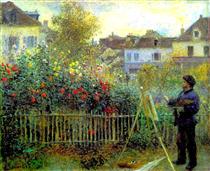 Monet painting in his garden at Argenteuil - Pierre-Auguste Renoir