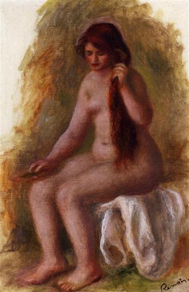Seated Nude Combing Her Hair - 雷諾瓦