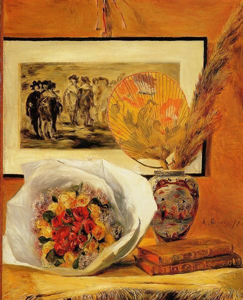 Nature morte au bouquet et à l'éventail, 1871 - Auguste Renoir