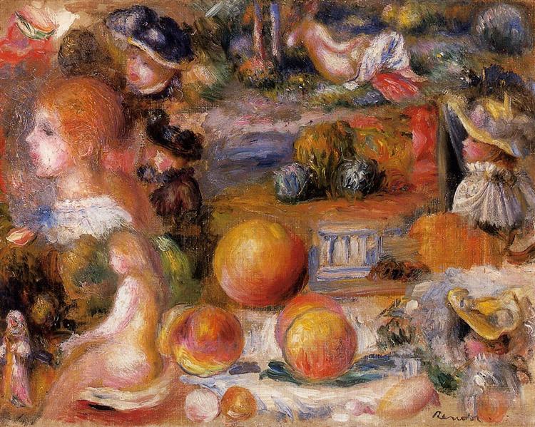Studies Woman s Heads, Nudes, Landscapes and Peaches, 1895 - 1896 - Auguste Renoir