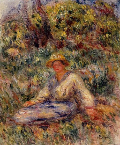 Woman in Blue in a Landscape, 1916 - 雷諾瓦