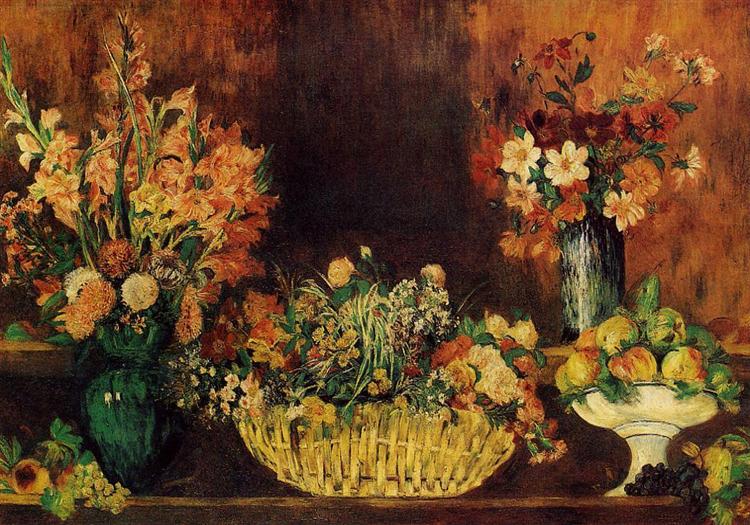 Vase, Basket of Flowers and Fruit, 1889 - 1890 - Pierre-Auguste Renoir