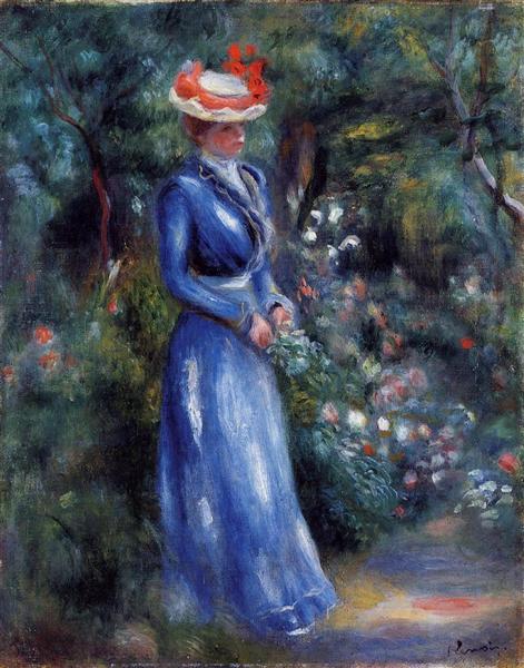 Woman in a Blue Dress, Standing in the Garden of Saint Cloud, 1899 - 雷諾瓦