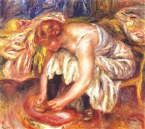 Woman tying her shoe - Pierre-Auguste Renoir