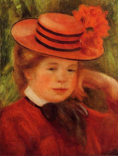 Girl With A Red Hair Ribbon 1891 T-Shirt by Auguste Renoir - Pixels