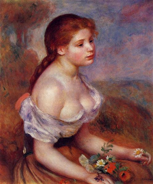 Young Girl with Daisies, 1889 - Пьер Огюст Ренуар