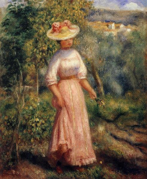 Young Woman in Red in the Fields, 1900 - Пьер Огюст Ренуар