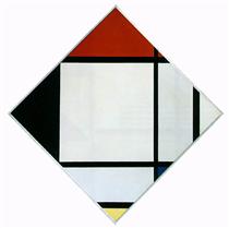 Lozenge Composition with Red, Black,Blue and Yellow - 蒙德里安