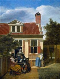 Company in garden - Pieter de Hooch