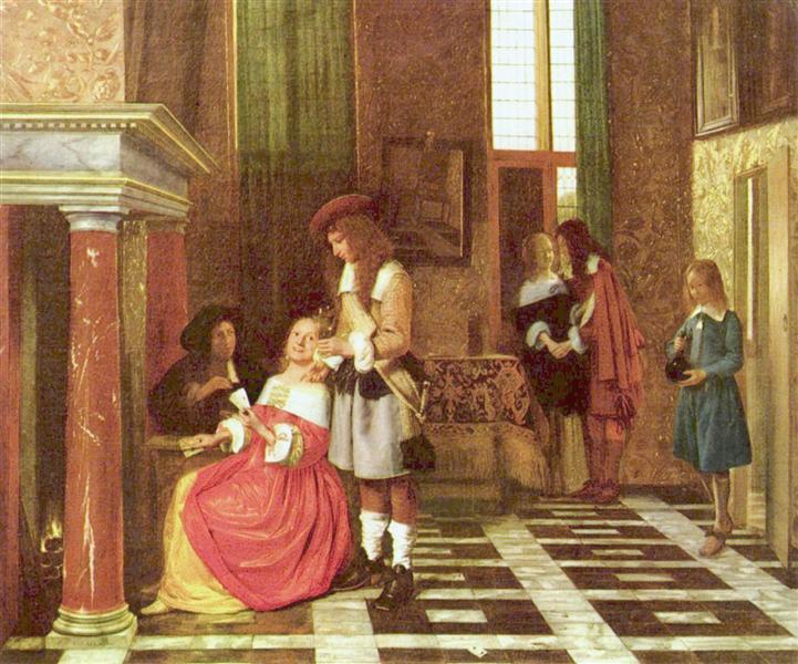 Joueurs de cartes dans un riche intérieur, c.1664 - Pieter de Hooch