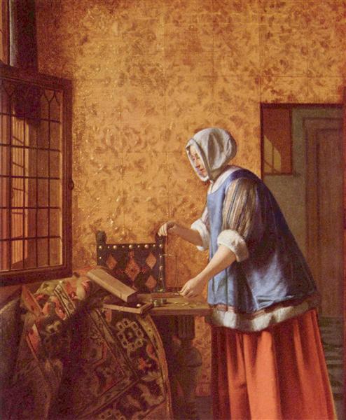 Woman weighing gold coins, c.1664 - 彼得·德·霍赫