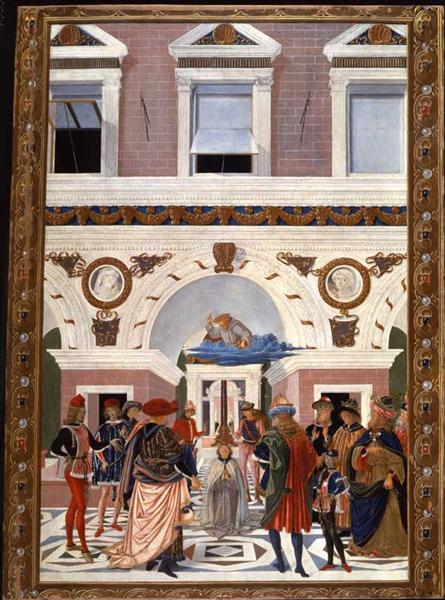 Painting cycle for the miracles of St. Bernard, scene: Healing the blind and deaf Riccardo Micuzio dall 'Aquila, 1473 - Пинтуриккьо