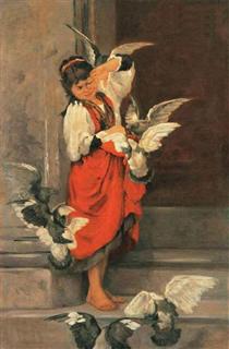 The girl with pigeons - Полихронис Лембесис