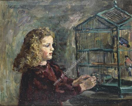 A girl with a bird, 1954 - Pjotr Petrowitsch Kontschalowski