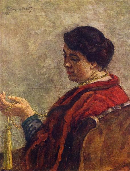 Portrait of Olga Konchalovsky, the artist's wife (with red beads), 1925 - Pyotr Konchalovsky