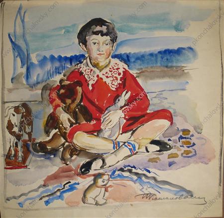 Seated girl. Sketch of portrait of Kamushka Benediktova., 1931 - Pyotr Konchalovsky