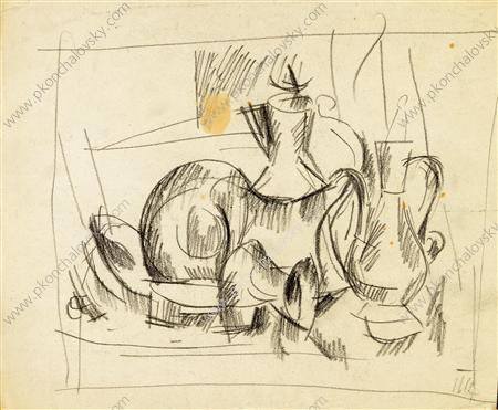 Sketch a still life with copper jugs, 1917 - Pyotr Konchalovsky