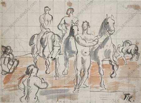 Sketch of composition for the painting 'Bathing cavalry', 1928 - Pjotr Petrowitsch Kontschalowski