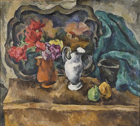 Still Life. Tray and flowers., 1918 - Петро Кончаловський