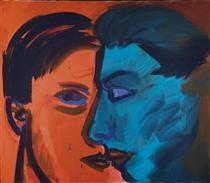 Kuss blau-rot - Rainer Fetting