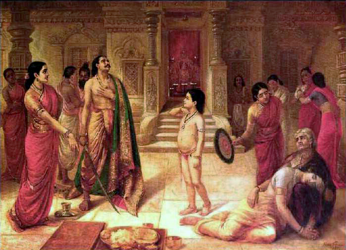 Mohini and Rugmangada to kill his own son Raja Ravi Varma, 1899 - Raja Ravi Varma