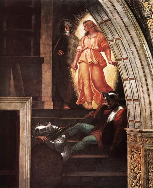 St Peter Escapes with the Angel, from 'The Liberation of Saint Peter' in the Stanza d'Eliodoro, 1512 - 1514 - Raphael