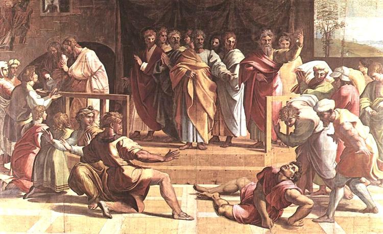 The Death of Ananias (cartoon for the Sistine Chapel), 1515 - Рафаель Санті
