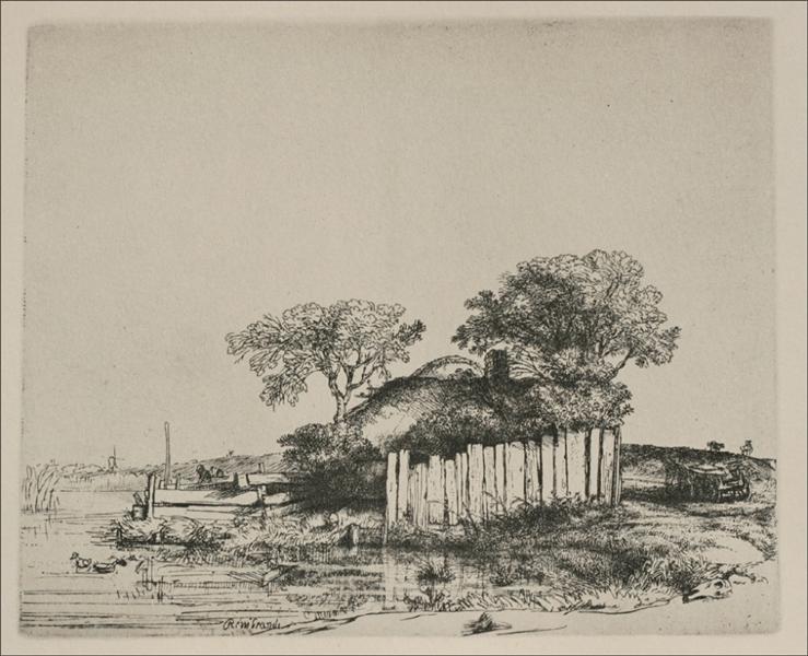 A Cottage with White Pales, 1642 - Рембрандт