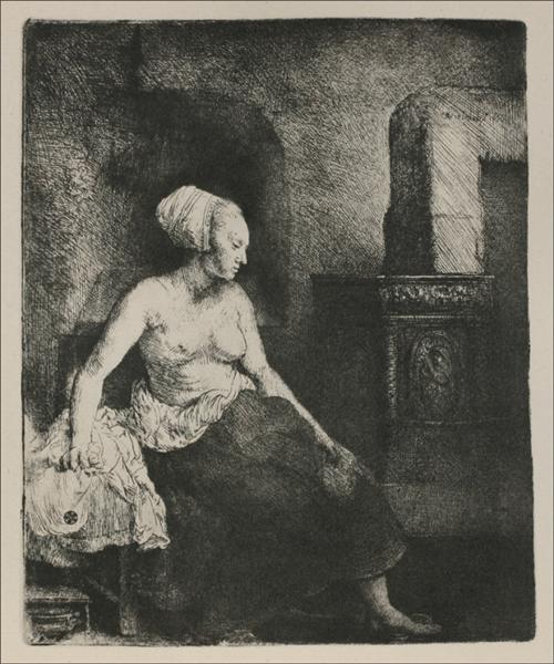 A Woman Seated Before a Dutch Stove, 1658 - Rembrandt van Rijn