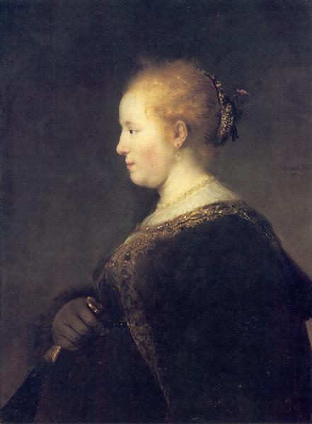 Молода жінка у профіль, з віялом, 1632 - Рембрандт