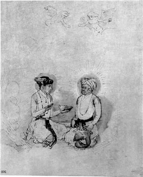 Emperor Akbar and his son, the future Eperor Djahângir, 1650 - 1656 - Rembrandt van Rijn