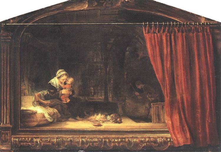 Святе сімейство за завісою, 1646 - Рембрандт
