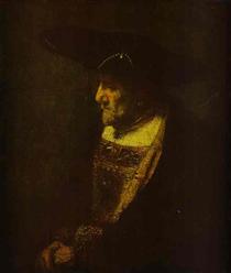 Portrait of a Man in the Hat Decorated with Pearls - Rembrandt