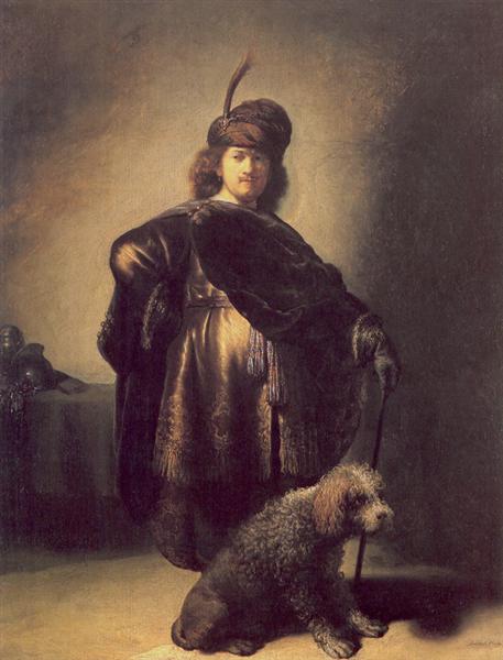 Self-portrait in oriental attire with poodle, 1631 - Рембрандт