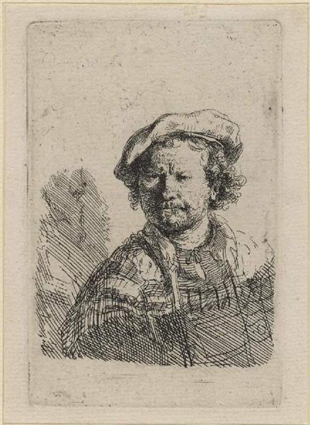 Self Portrait in a Flat Cap and Embroidered Dress, 1642 - Rembrandt van Rijn