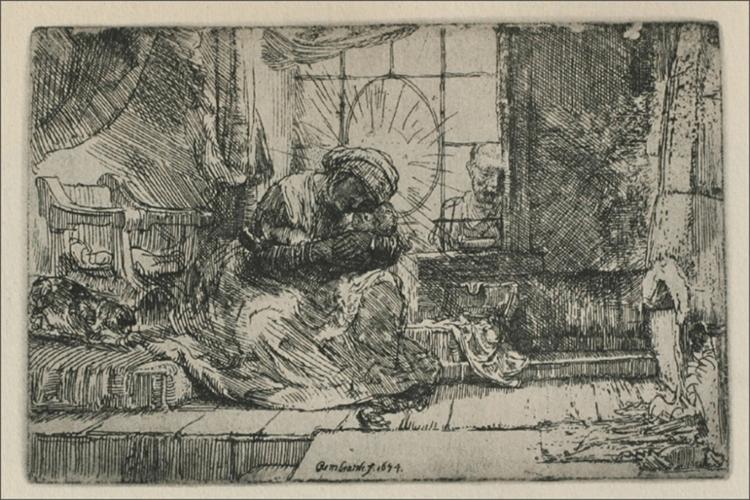 Святе сімейство з котом, 1654 - Рембрандт