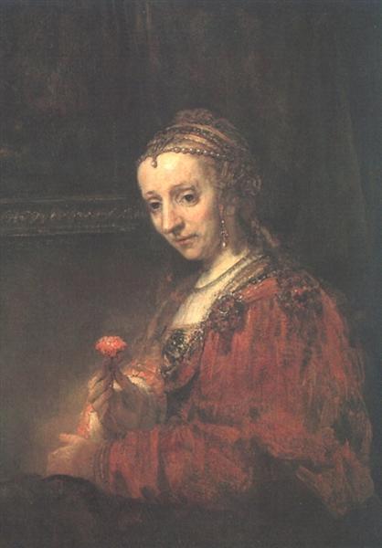 Woman with a Pink, 1630 - Рембрандт