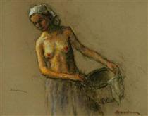Woman with basket - Robert Brackman