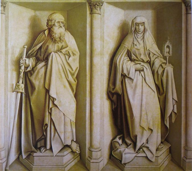 The Nuptials of the Virgin - St. James the Great and St. Clare, 1420 - Робер Кампен