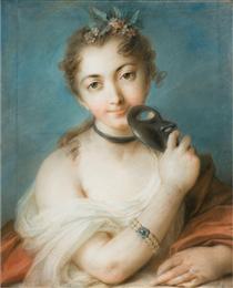 Female Portrait with Mask - Rosalba Carriera