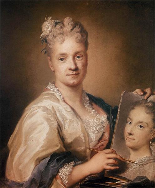 Self-Portrait Holding a Portrait of Her Sister, 1709 - Розальба Каррьера