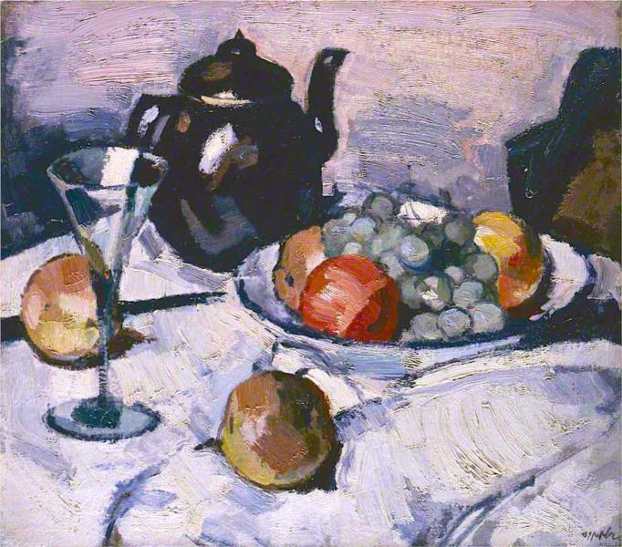 Still Life, Teapot and Fruit - Samuel Peploe