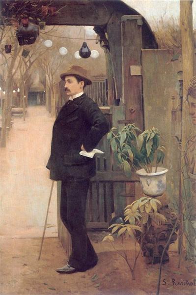The painter Miguel Utrillo in the gardens of the Moulin de la Galette - Сантьяго Русиньоль
