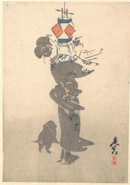 Lighting a Hanging Lantern for the Obon Festival, 1860 - Shibata Zeshin