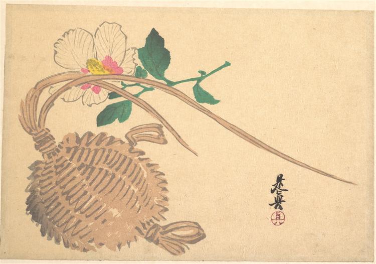 Straw Basket for Fish and Mokuge Flower, 1875 - 柴田是真