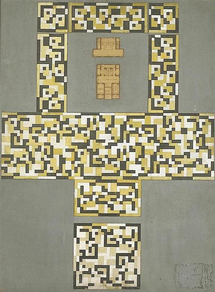 Design for a tile floor, and entrance hall, c.1917 - Theo van Doesburg