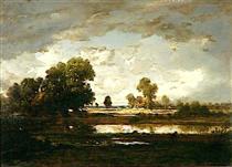 The Pool with a Stormy Sky - Théodore Rousseau