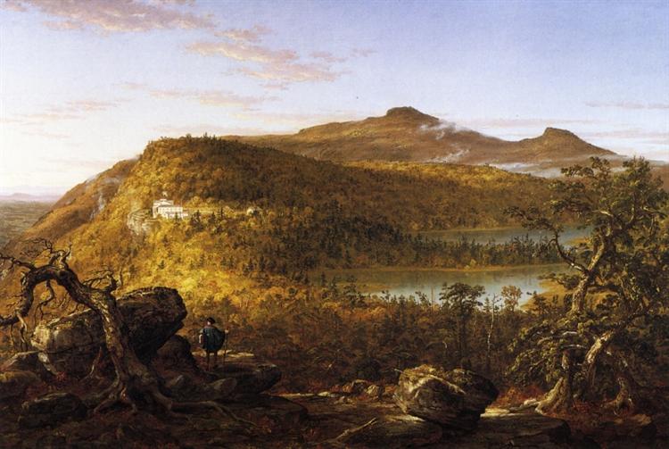 Вид на два озера и отель Маунтин-хаус, горы Катскилл, утро, 1844 - Томас Коул