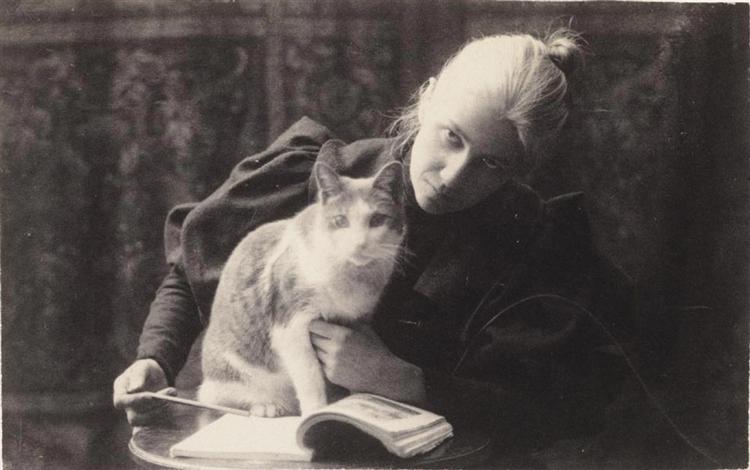 Amelia Van Buren with a Cat - 湯姆·艾金斯
