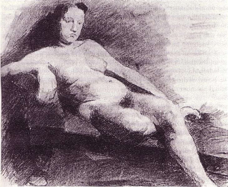 Nude woman reclining on a couch, c.1863 - 湯姆·艾金斯